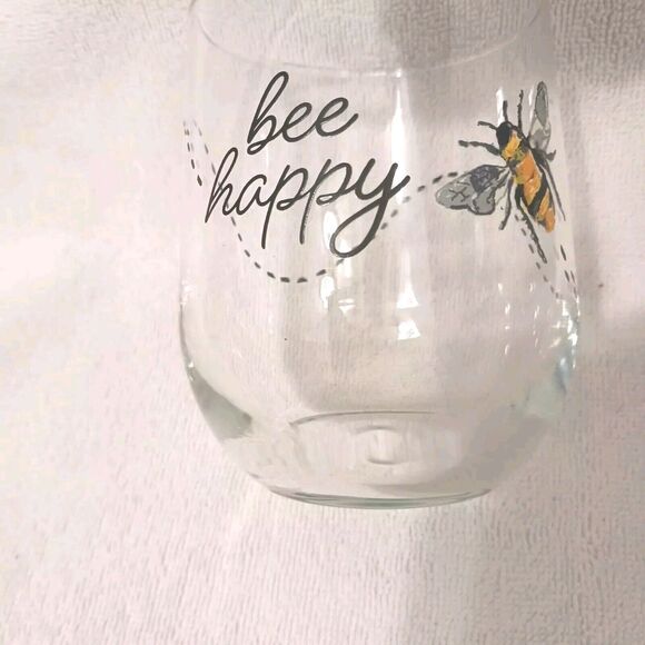 Libbey Royal Norfolk Greenbrier Glass Bumble Bee Happy Stemless Wine Replacement - Picture 5 of 10